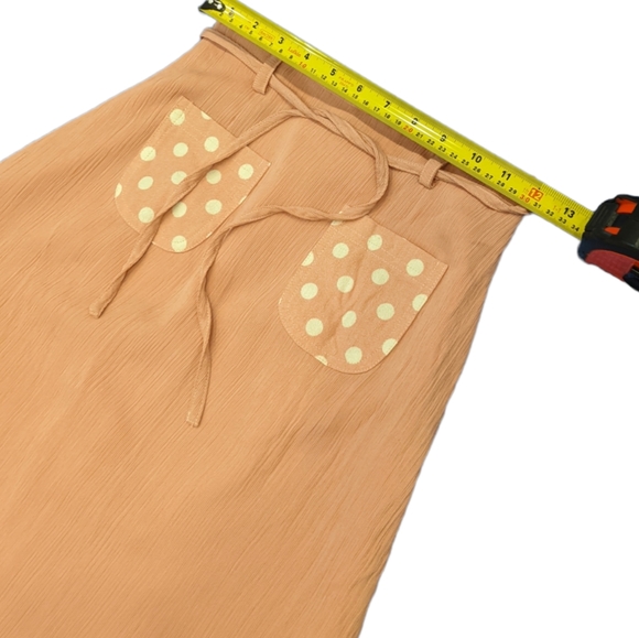 Vintage 70s 80s Cottagecore Apron Style Mauve Pink Crinkle Skirt XXS/XS - Picture 4 of 7